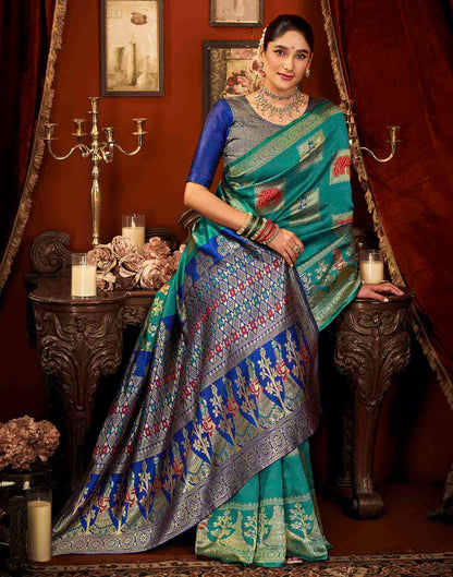 Turquoise Silk Woven Banarasi Saree