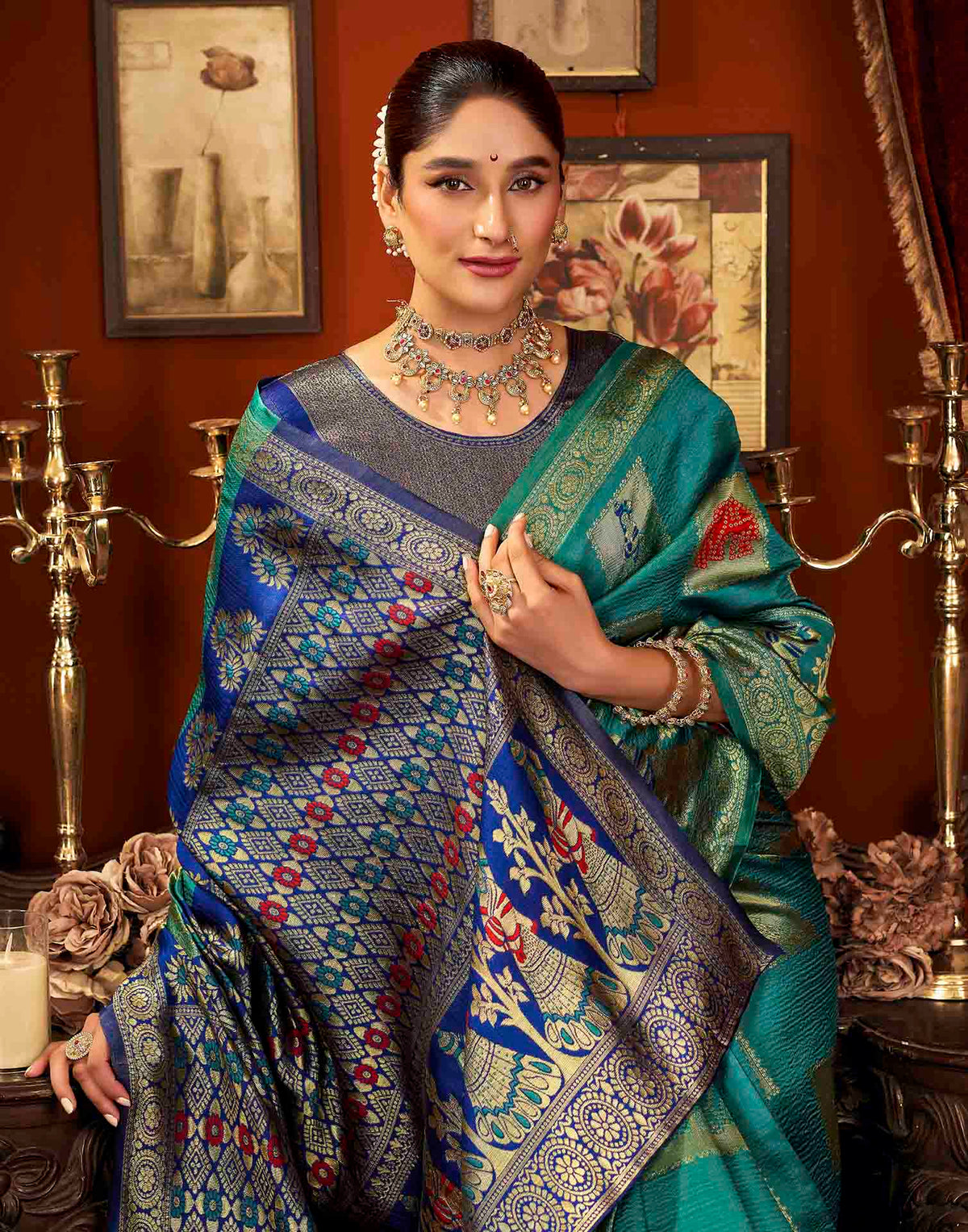 Turquoise Silk Woven Banarasi Saree