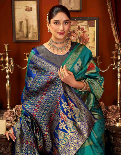 Turquoise Silk Woven Banarasi Saree