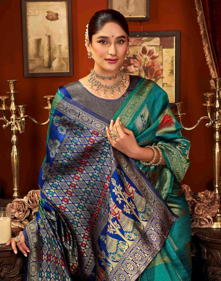 Turquoise Silk Woven Banarasi Saree