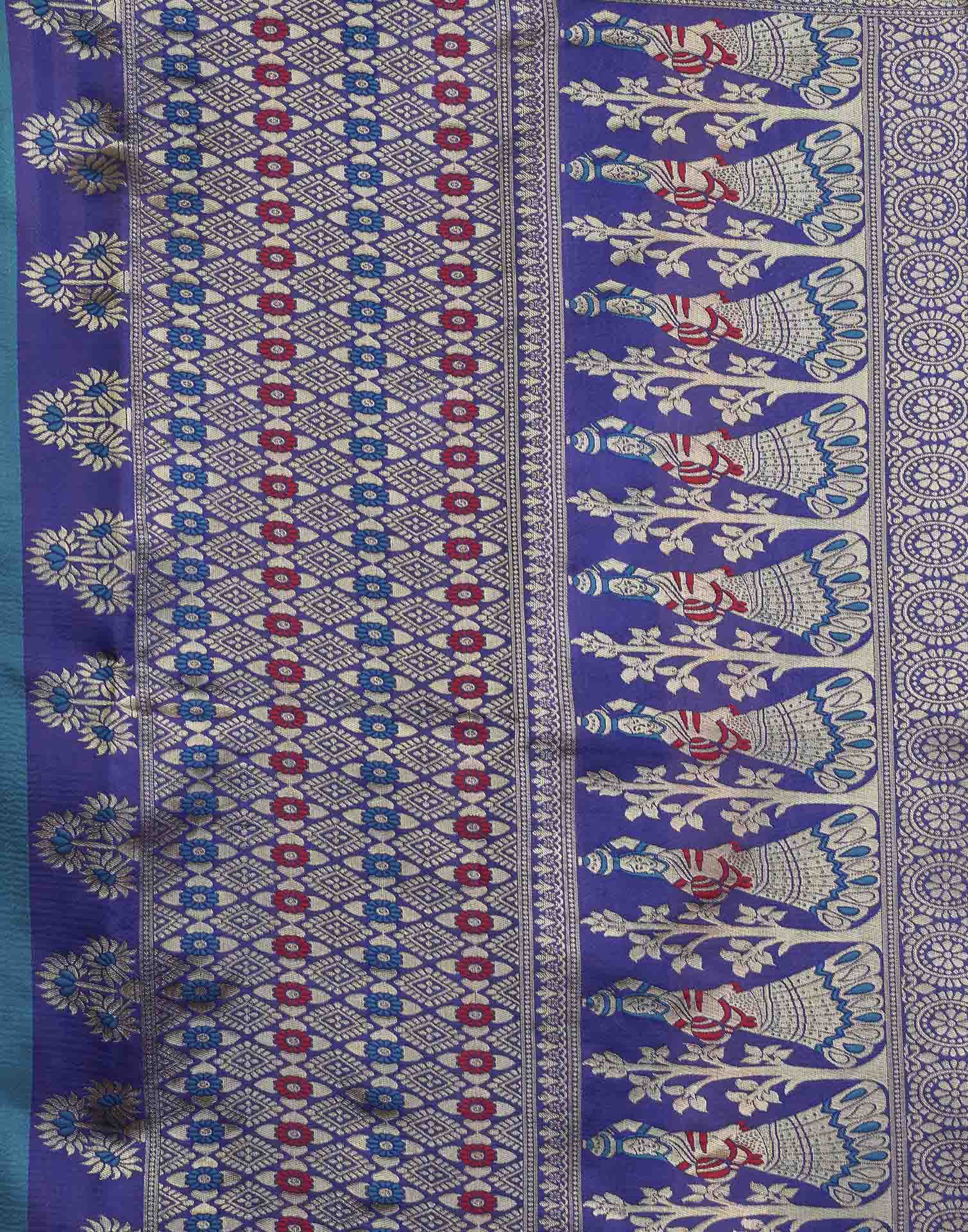 Turquoise Silk Woven Banarasi Saree