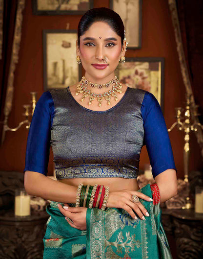 Turquoise Silk Woven Banarasi Saree