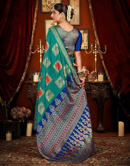 Turquoise Silk Woven Banarasi Saree