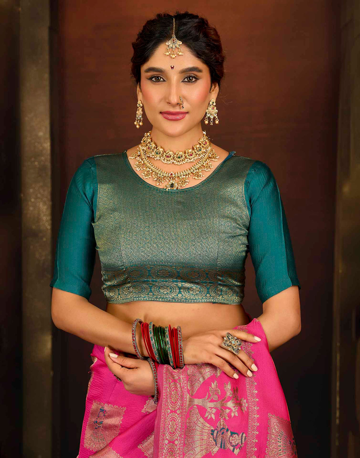 Pink Silk Woven Banarasi Saree