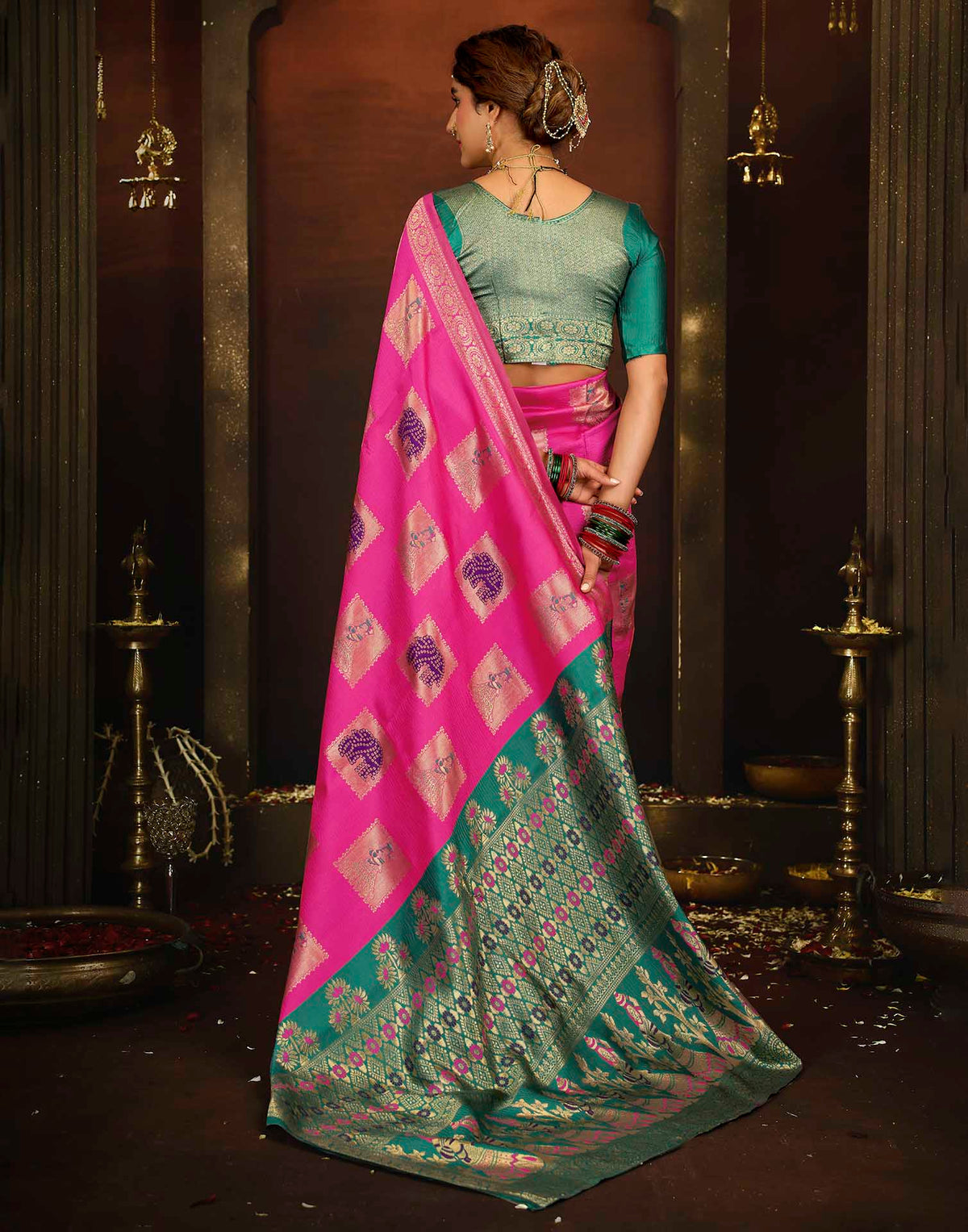 Pink Silk Woven Banarasi Saree
