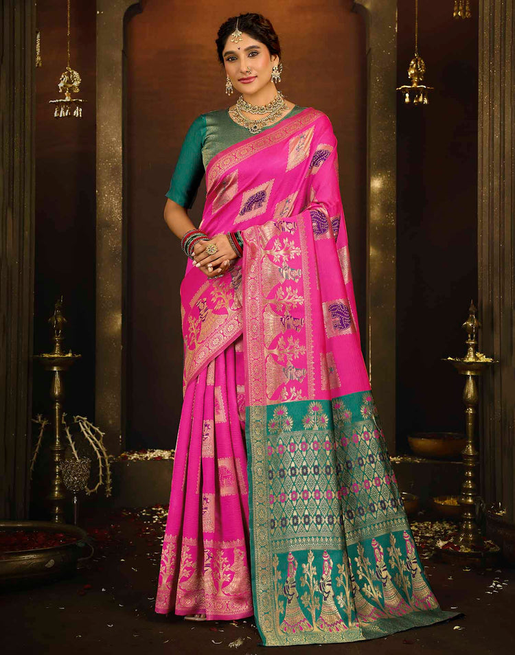 Pink Silk Woven Banarasi Saree