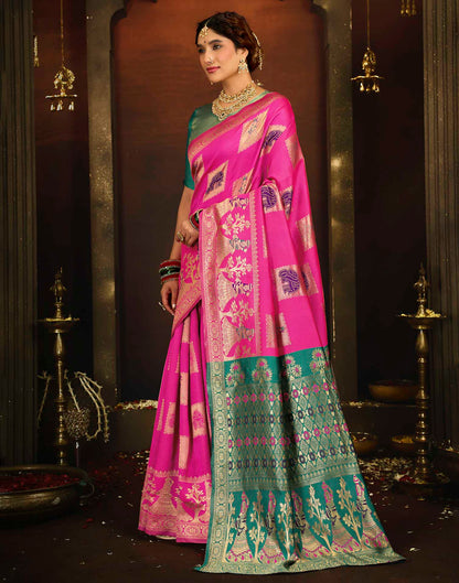 Pink Silk Woven Banarasi Saree