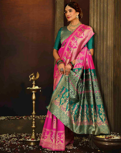 Pink Silk Woven Banarasi Saree