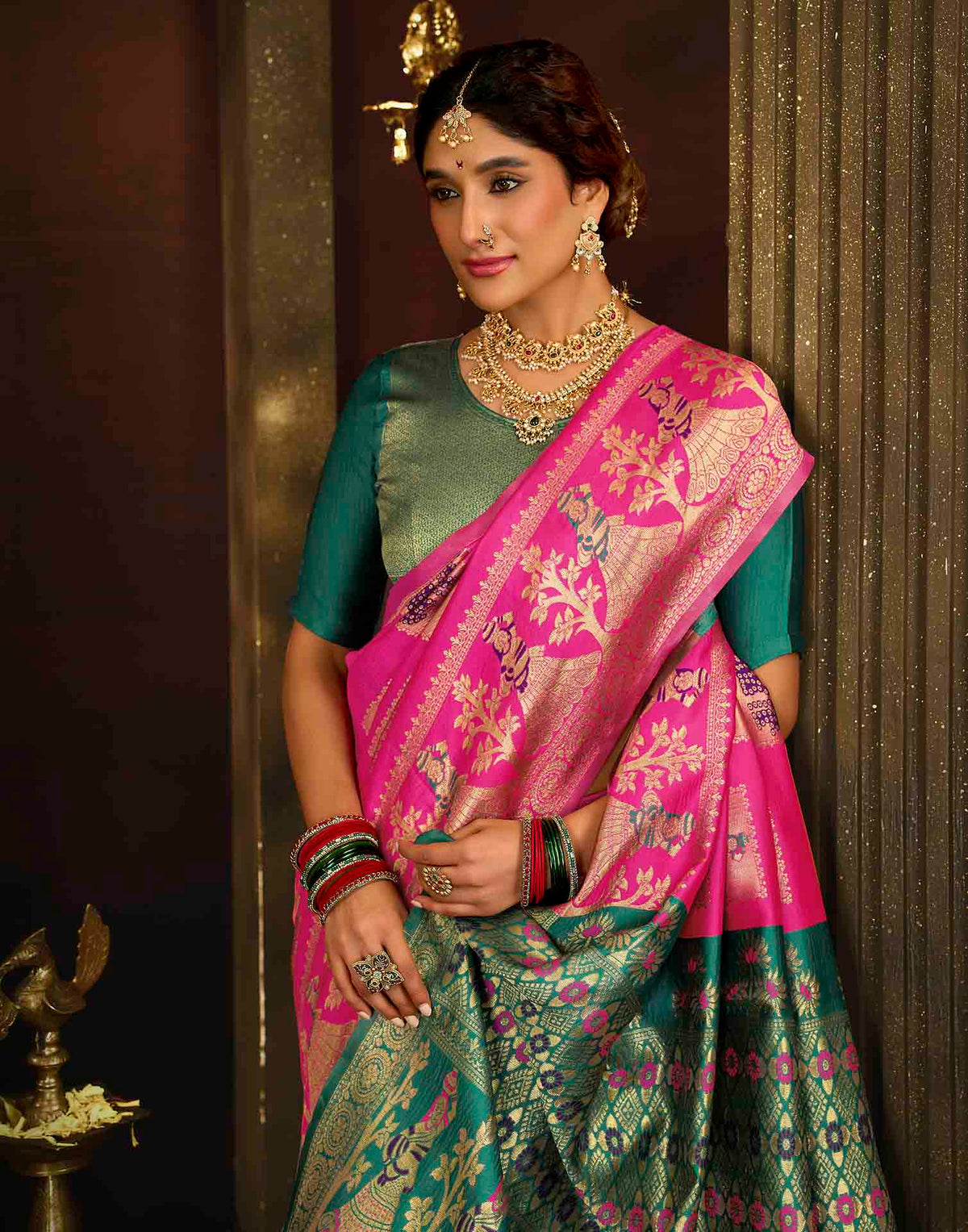 Pink Silk Woven Banarasi Saree