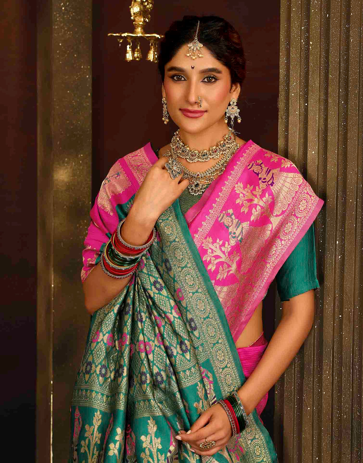 Pink Silk Woven Banarasi Saree