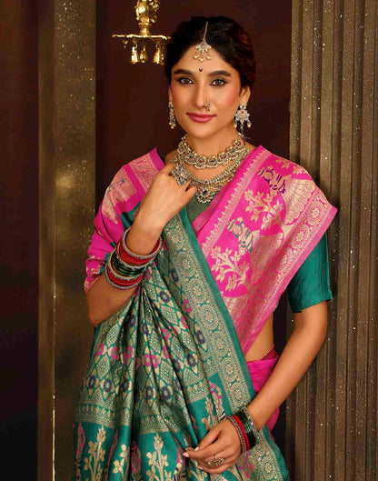 Pink Silk Woven Banarasi Saree