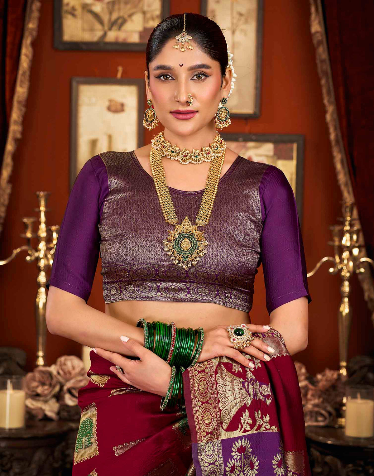 Maroon Silk Woven Banarasi Saree