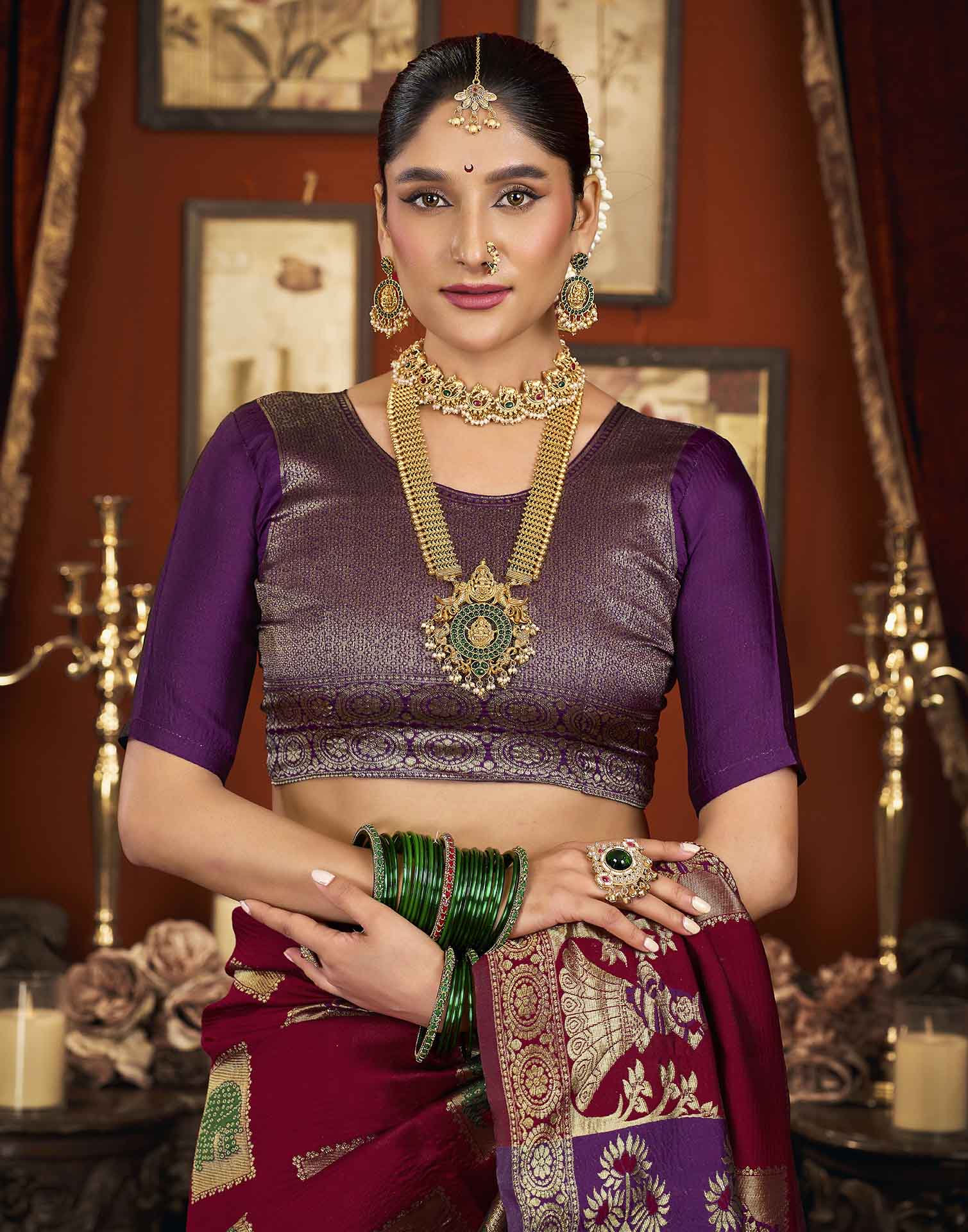 Maroon Silk Woven Banarasi Saree