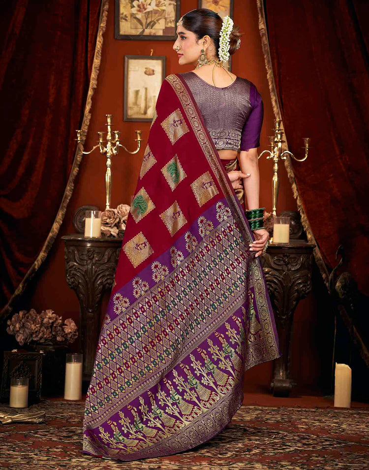 Maroon Silk Woven Banarasi Saree