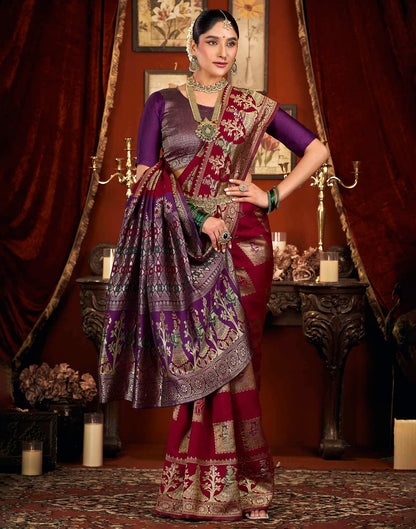 Maroon Silk Woven Banarasi Saree