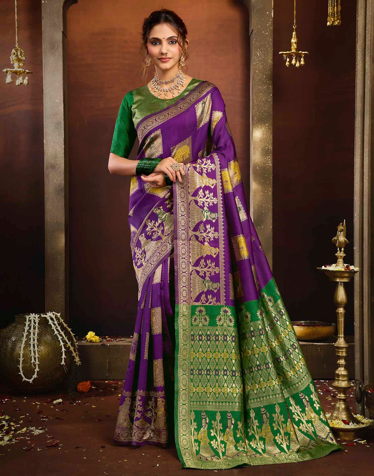 Purple Silk Woven Banarasi Saree