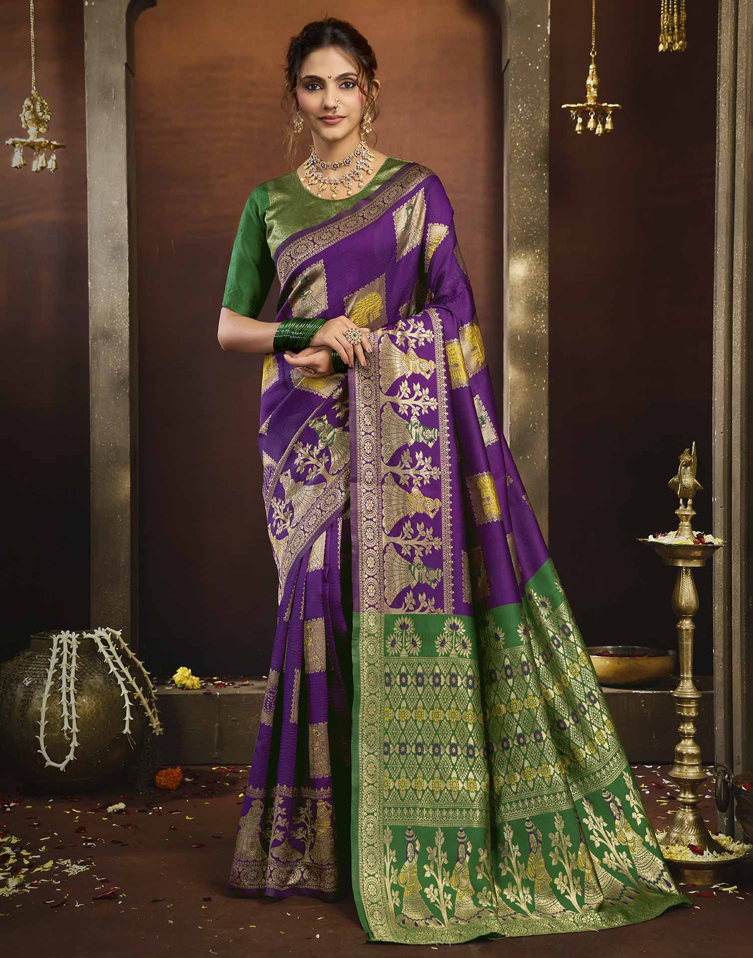 Purple Silk Woven Banarasi Saree