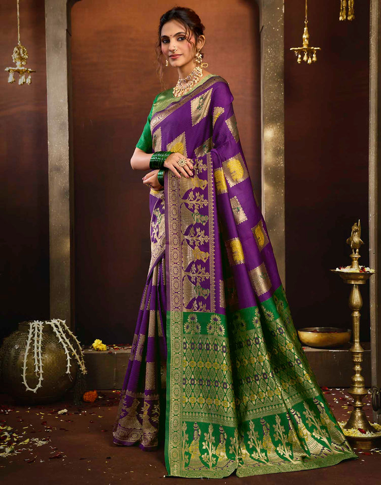 Purple Silk Woven Banarasi Saree