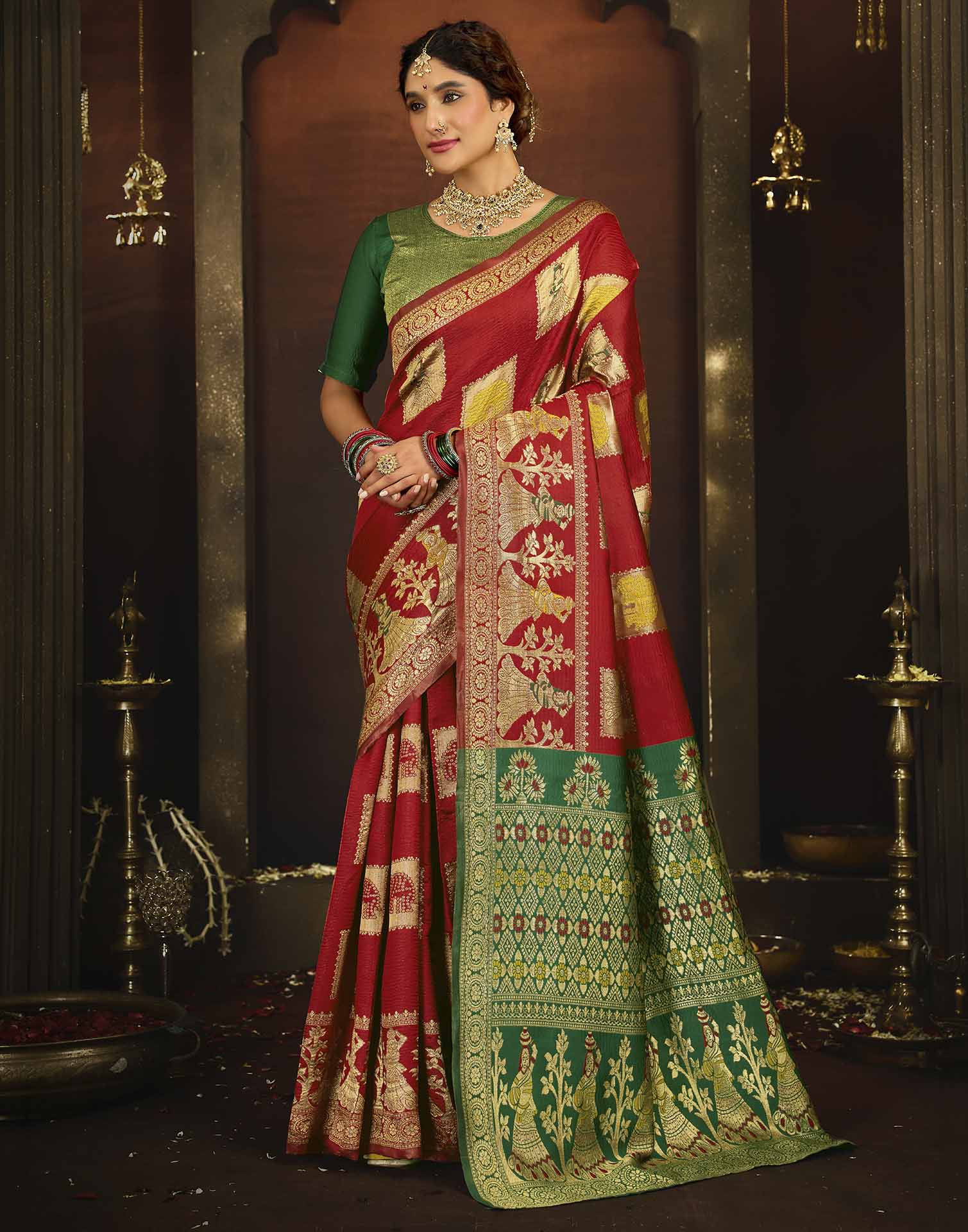 Red Silk Woven Banarasi Saree
