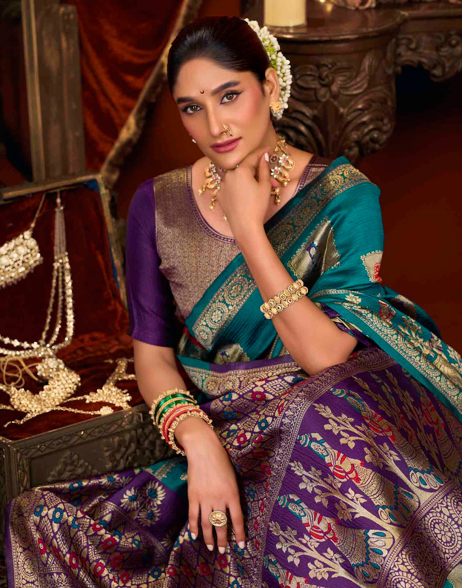 Rama Blue Silk Woven Banarasi Saree