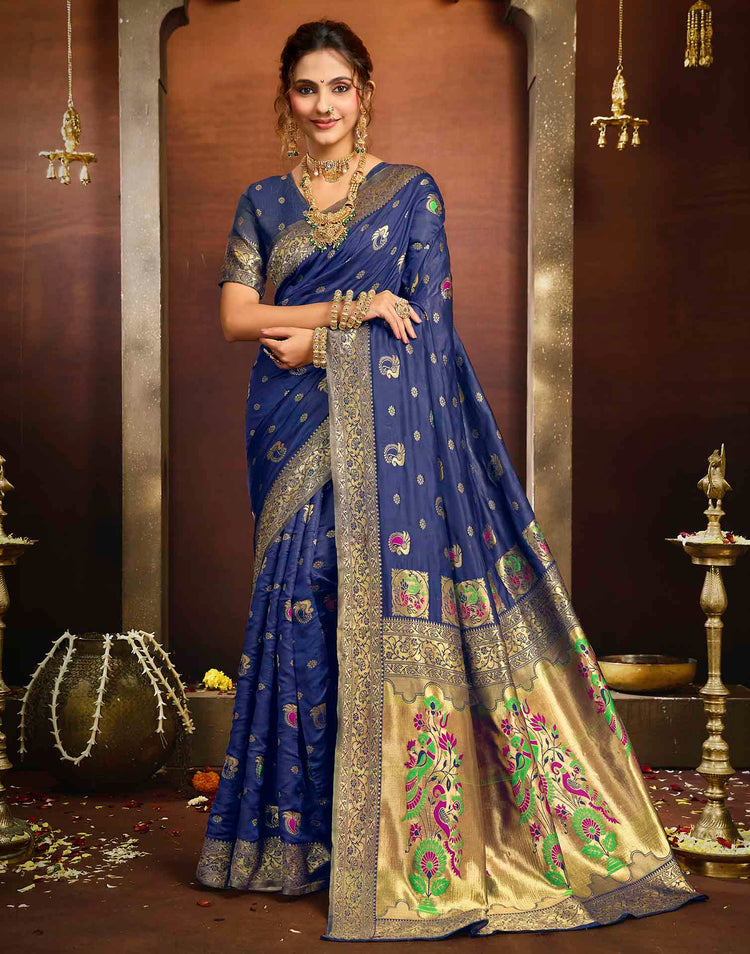 Royal Blue Silk Woven Paithani Saree