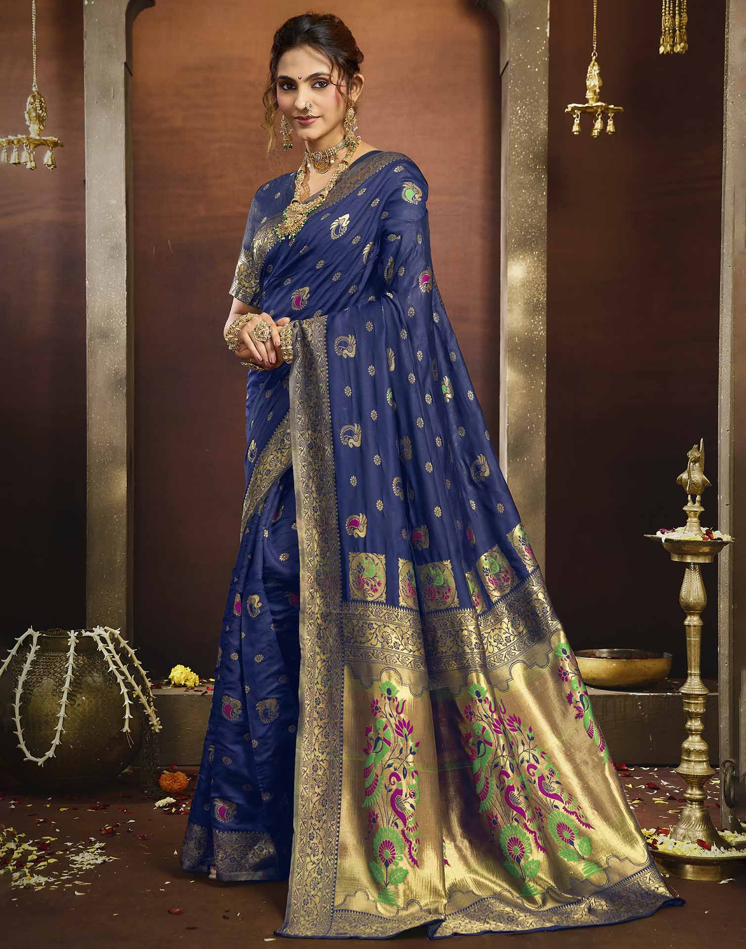 Royal Blue Silk Woven Paithani Saree