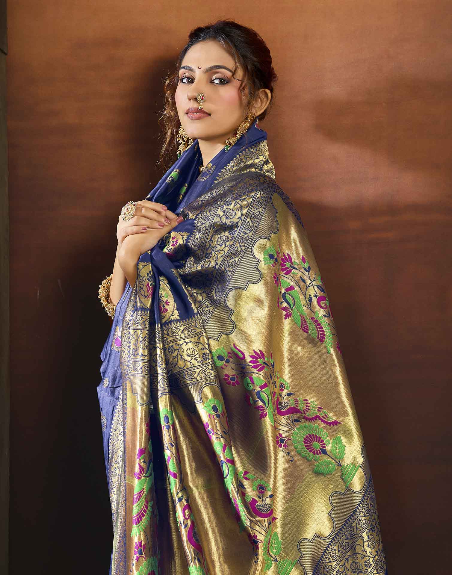 Royal Blue Silk Woven Paithani Saree