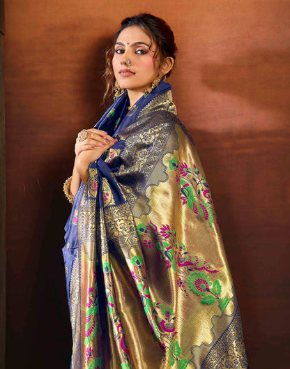 Royal Blue Silk Woven Paithani Saree