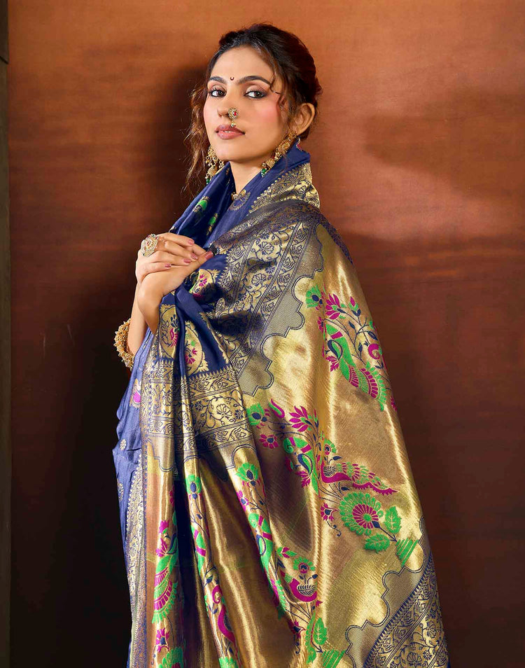 Royal Blue Silk Woven Paithani Saree