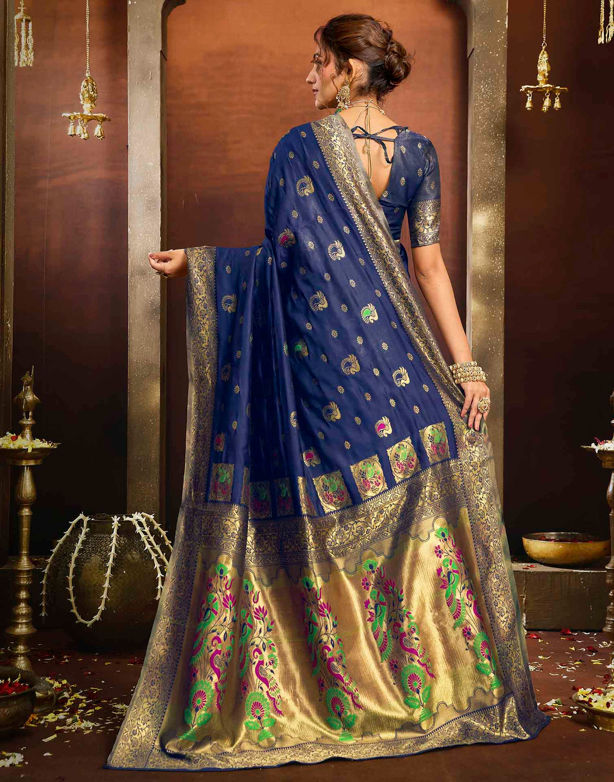 Royal Blue Silk Woven Paithani Saree