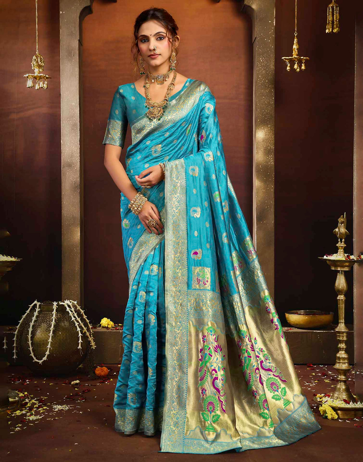 Sky Blue Silk Woven Paithani Saree