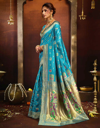 Sky Blue Silk Woven Paithani Saree