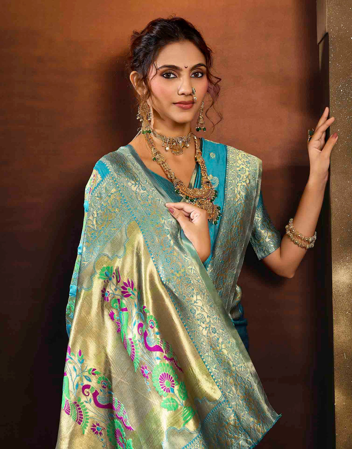 Sky Blue Silk Woven Paithani Saree