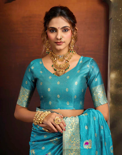 Sky Blue Silk Woven Paithani Saree