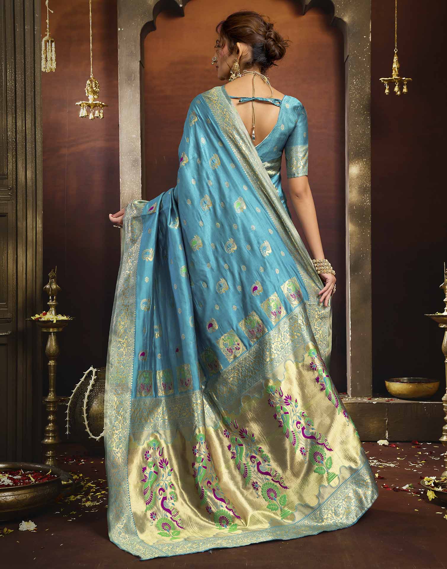 Sky Blue Silk Woven Paithani Saree