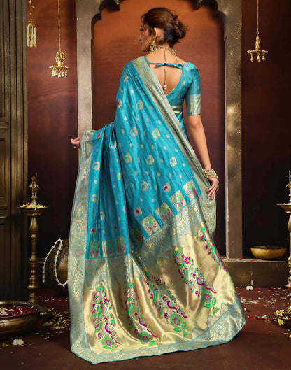 Sky Blue Silk Woven Paithani Saree