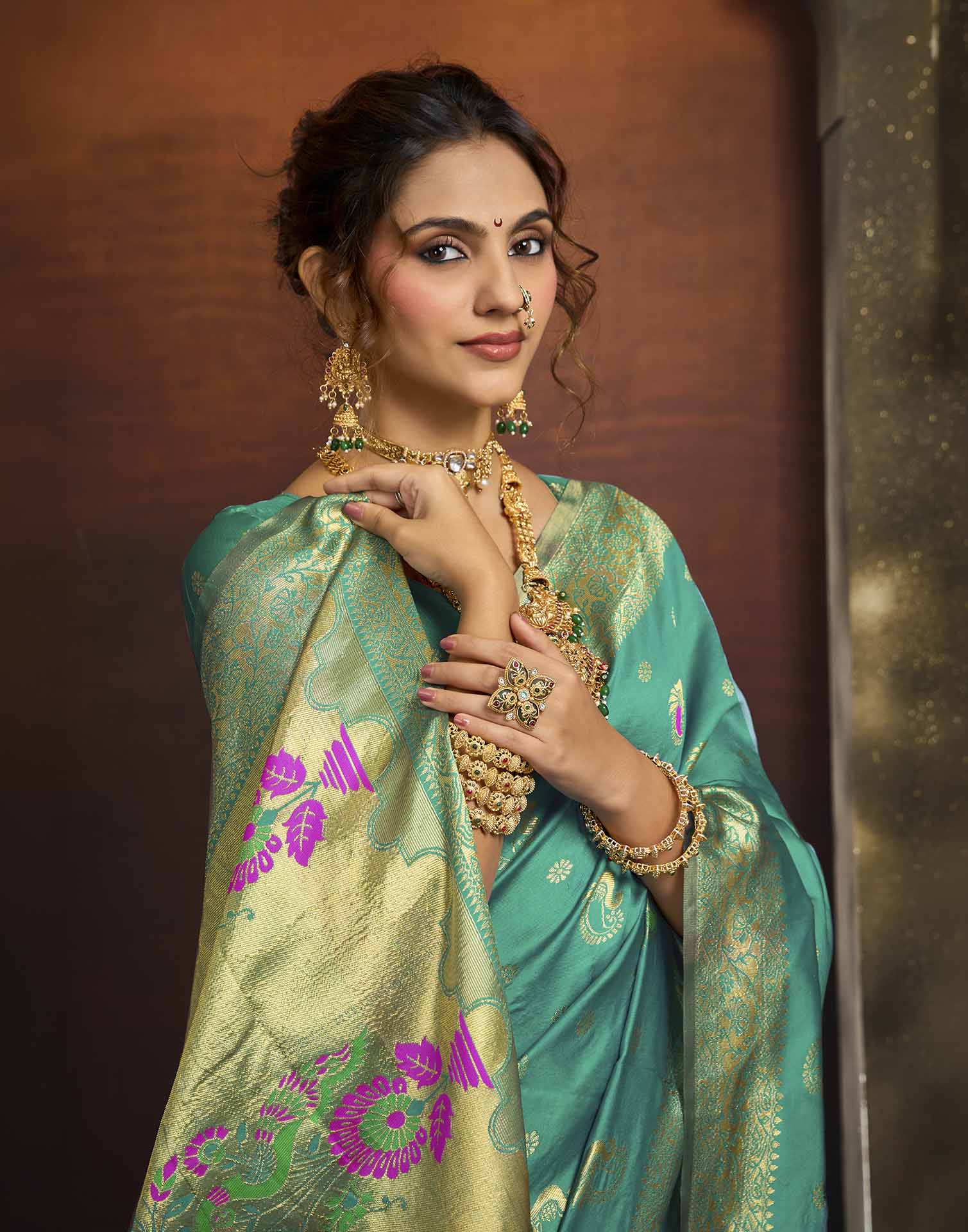 Turquoise Silk Woven Paithani Saree