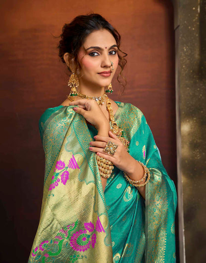 Turquoise Silk Woven Paithani Saree