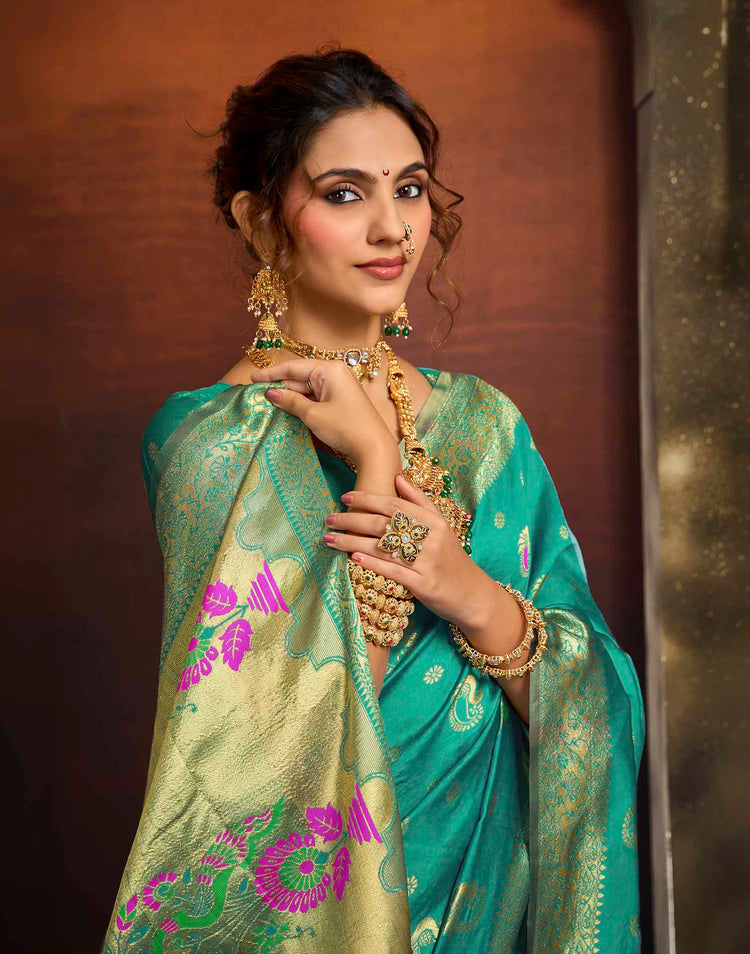 Turquoise Silk Woven Paithani Saree