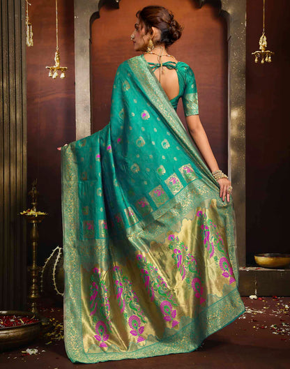 Turquoise Silk Woven Paithani Saree