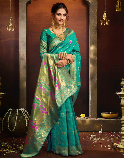 Turquoise Silk Woven Paithani Saree
