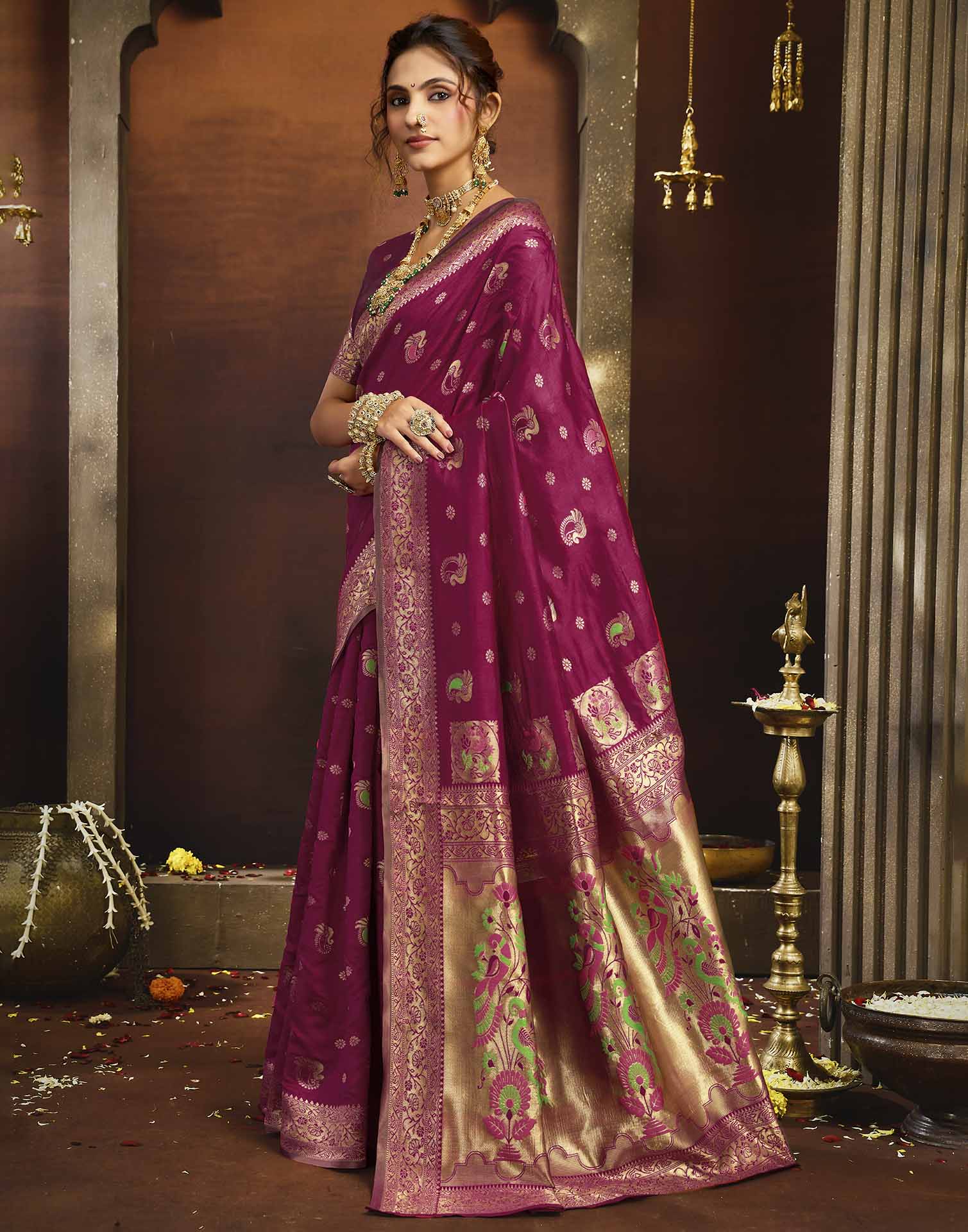 Magenta Silk Woven Paithani Saree