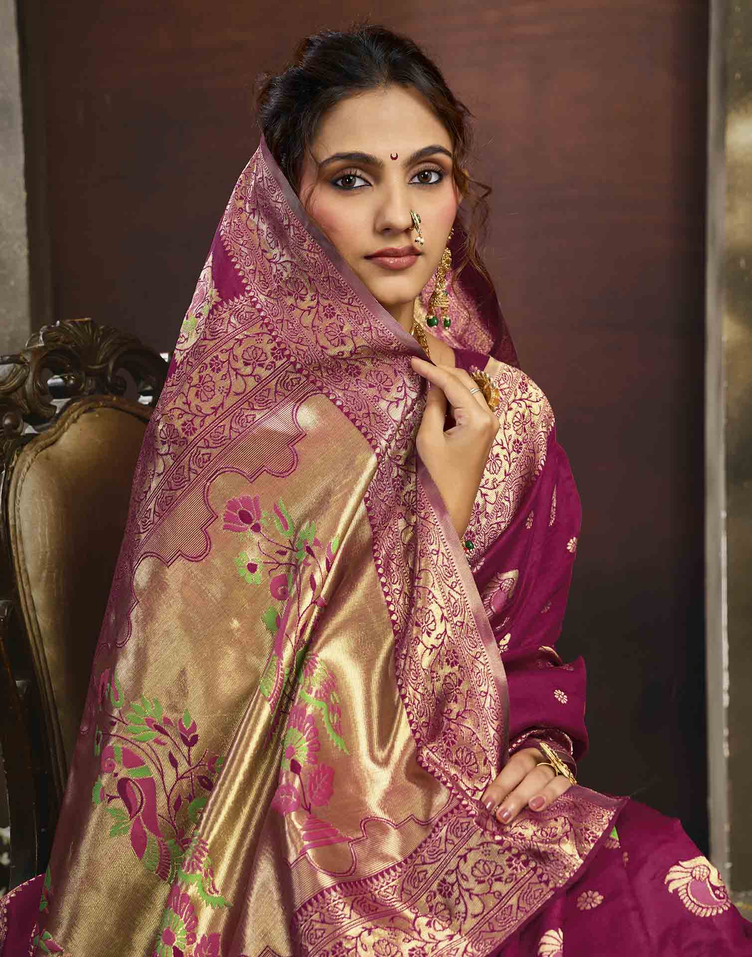 Magenta Silk Woven Paithani Saree