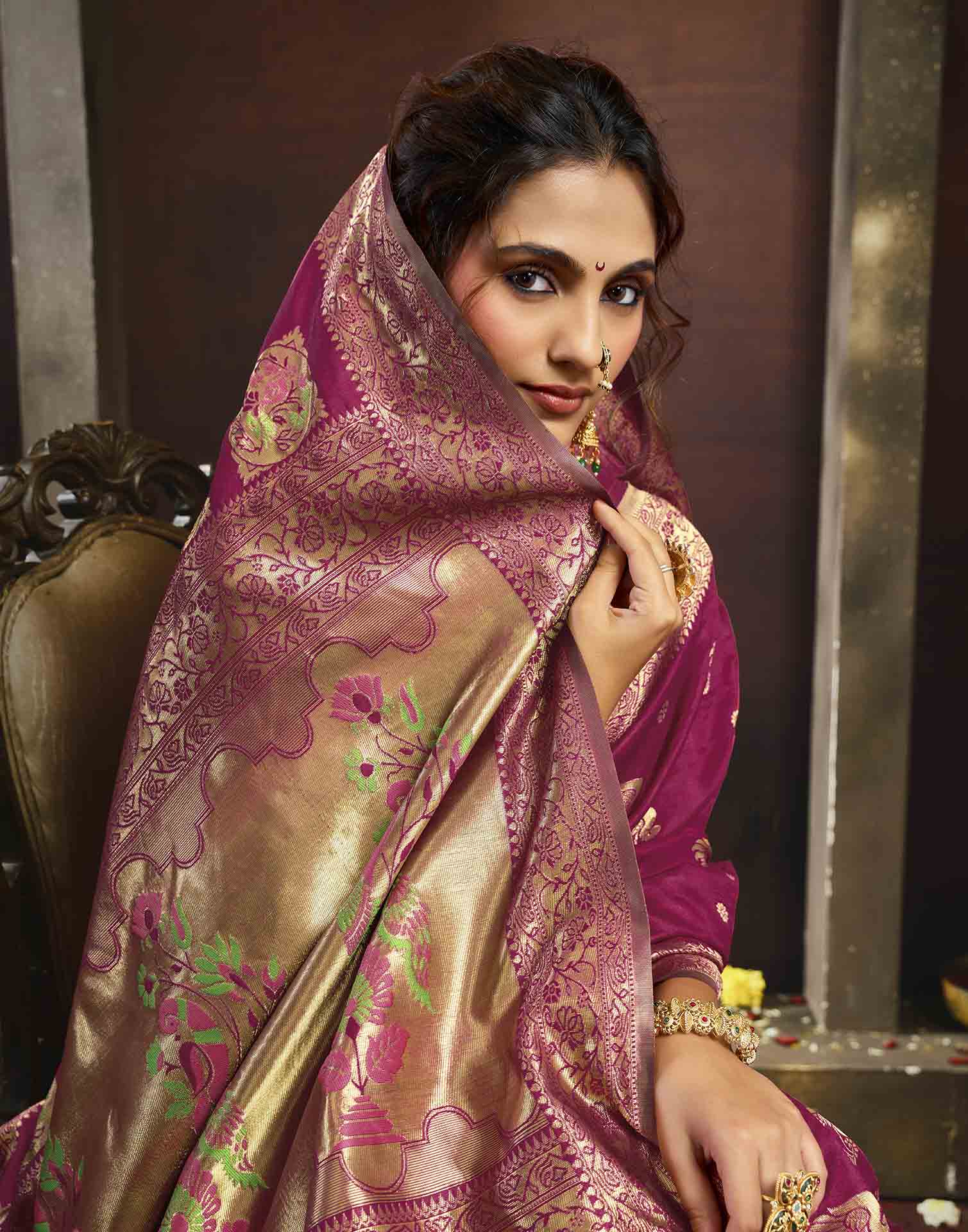 Magenta Silk Woven Paithani Saree