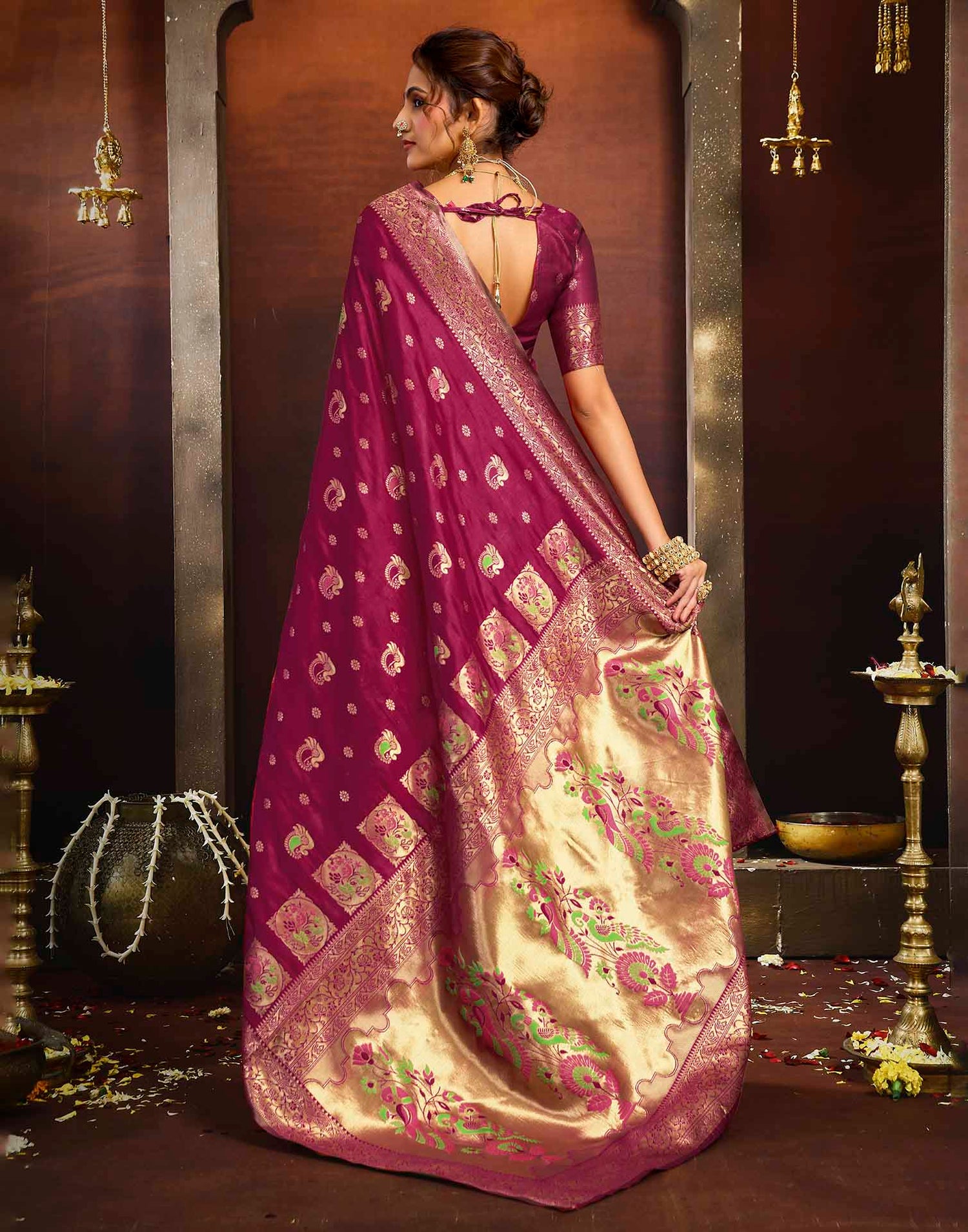 Magenta Silk Woven Paithani Saree
