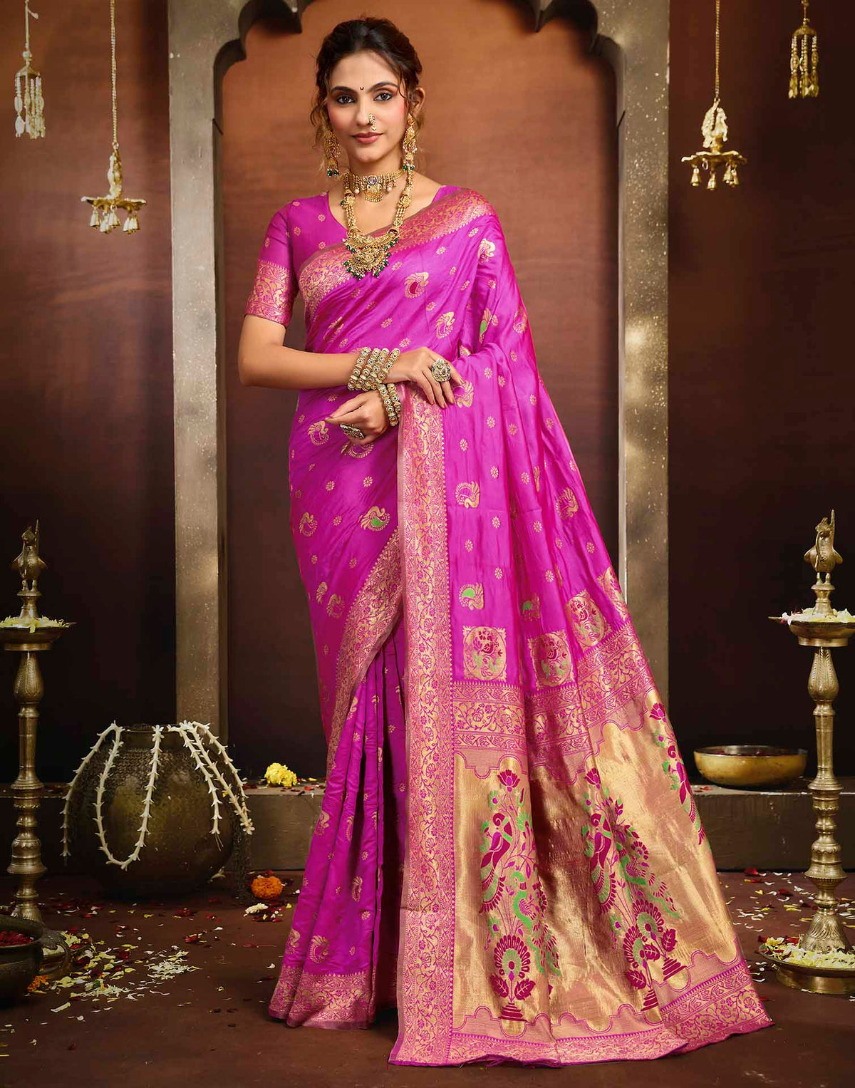 Pink Silk Woven Paithani Saree