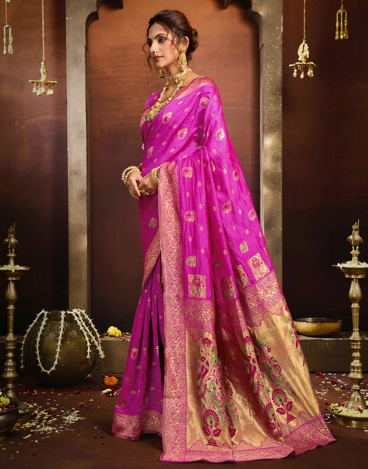Pink Silk Woven Paithani Saree