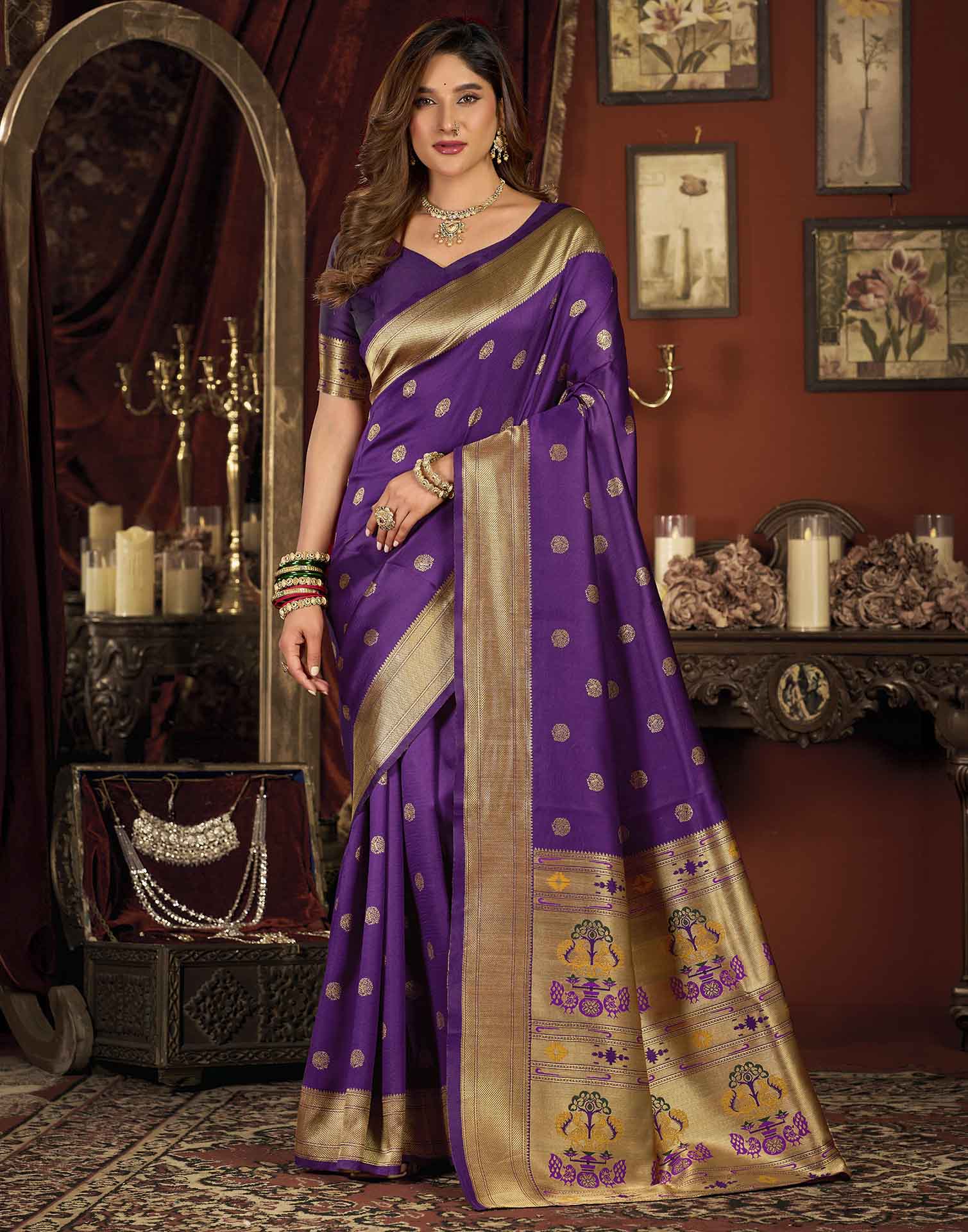 Purple Silk Woven Paithani Saree