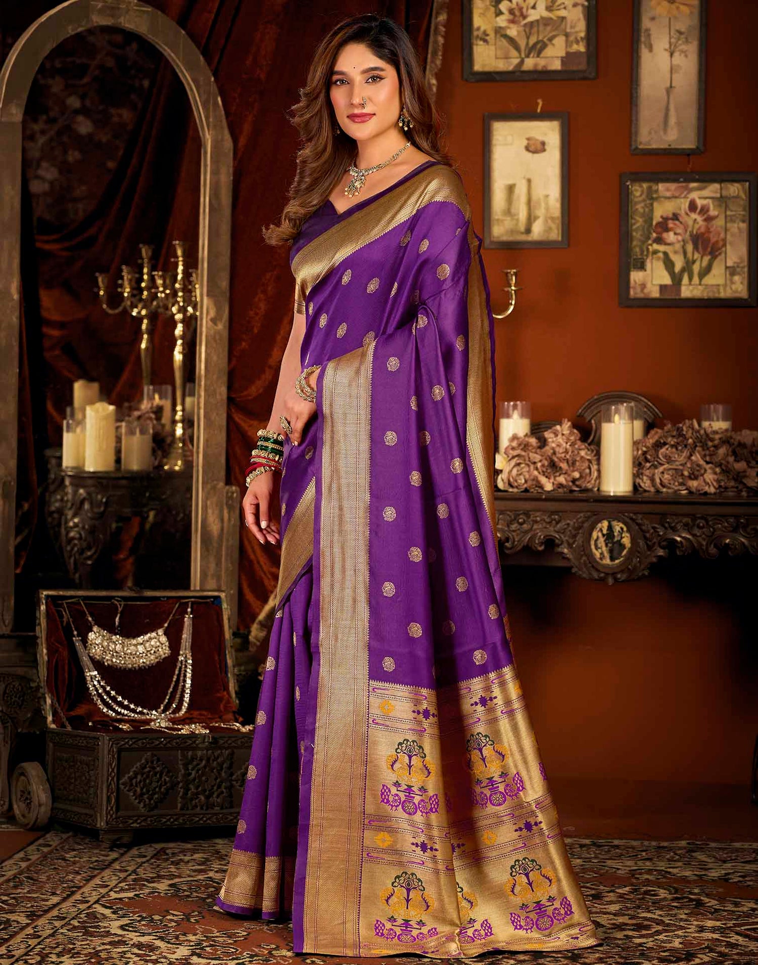 Purple Silk Woven Paithani Saree