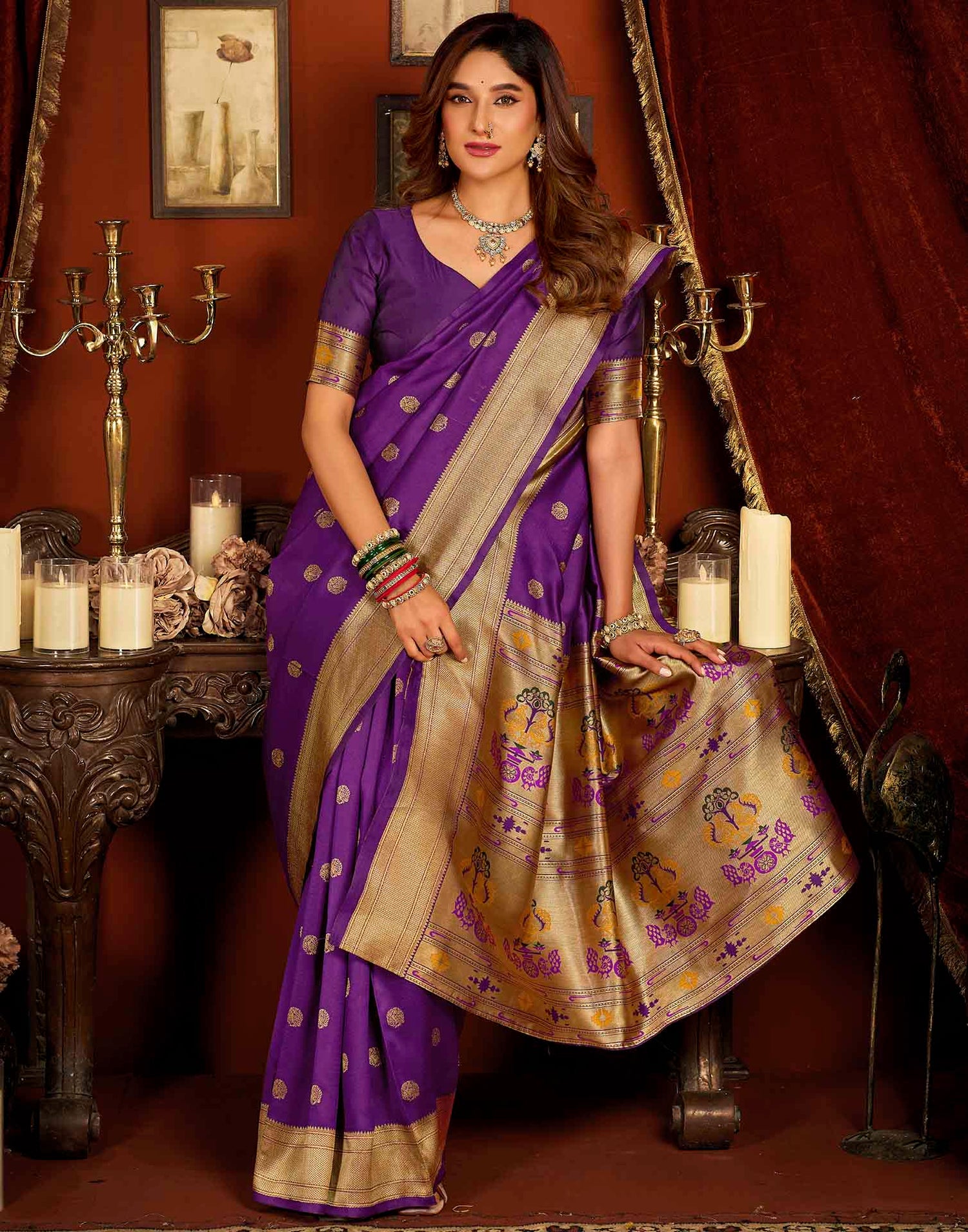 Purple Silk Woven Paithani Saree